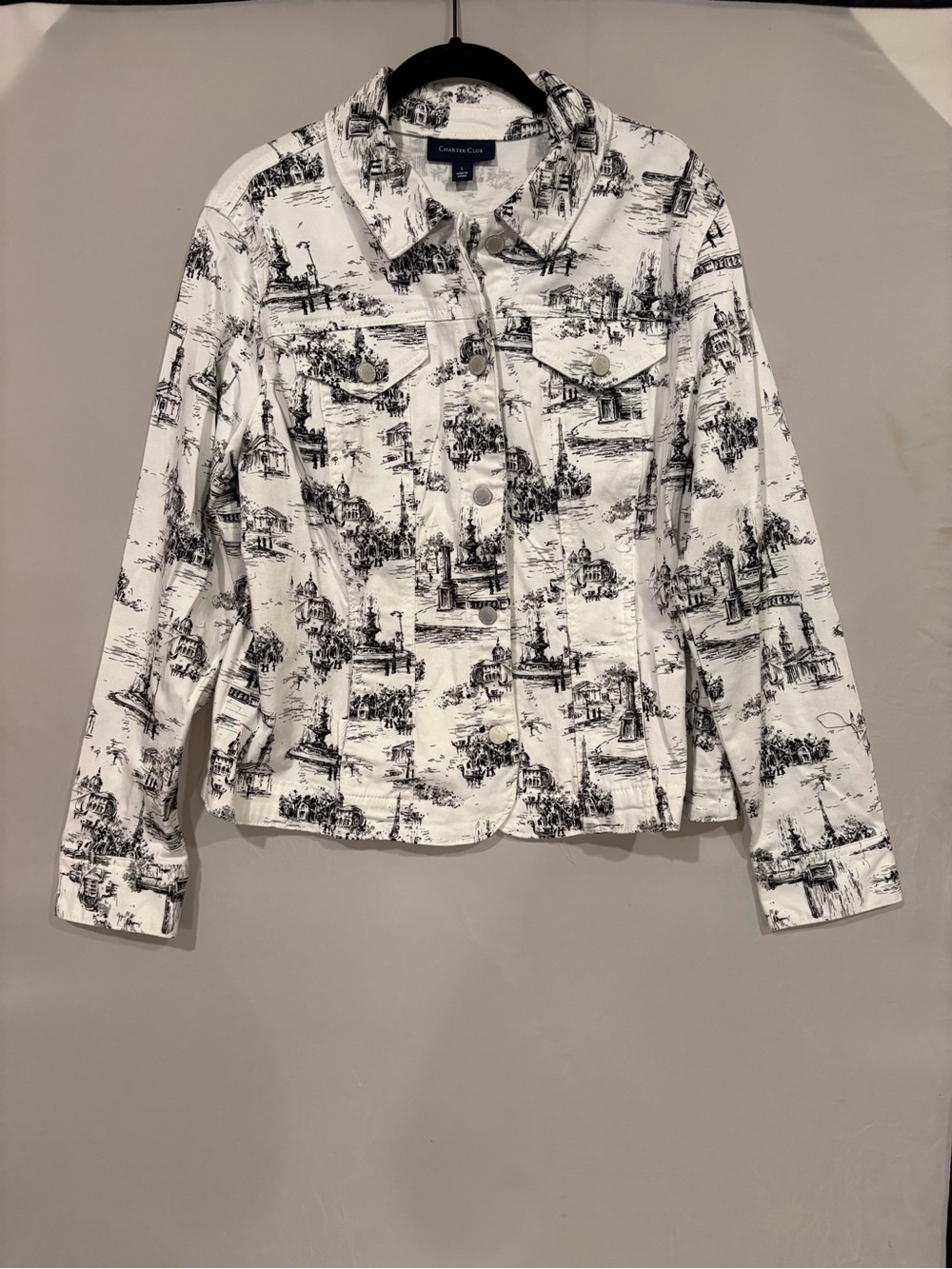 Charter Club Black & White Paris Printed Cotton Jacket